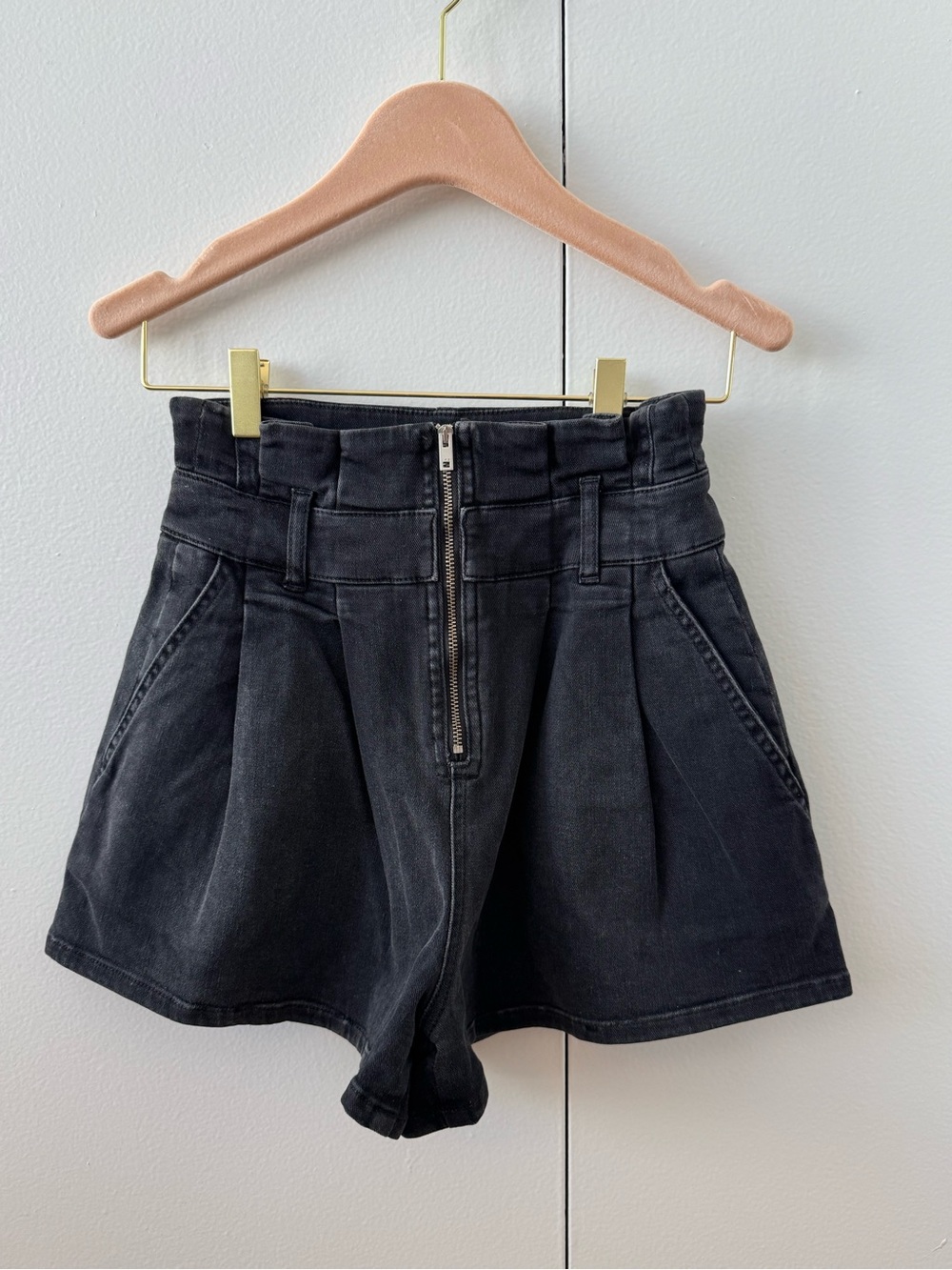 IRO Black High-Waist Pleated Shorts with Front Zip